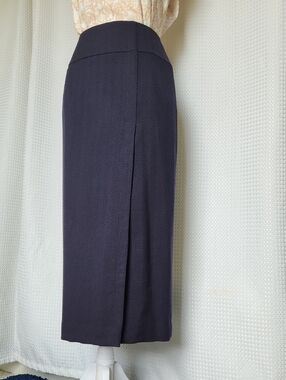 Linda Allard Ellen Tracy 100% Wool Navy Blue Maxi Pencil Skirt Chevron 6 28x32
